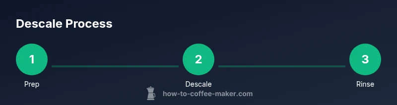 Process diagram showing prep, descale, and rinse steps for Mr Coffee maker