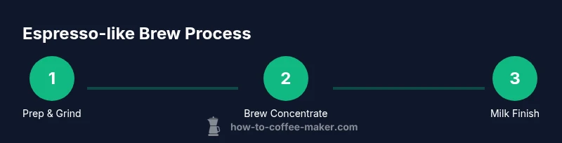 Diagram showing a three-step espresso-style brewing process for a home coffee maker